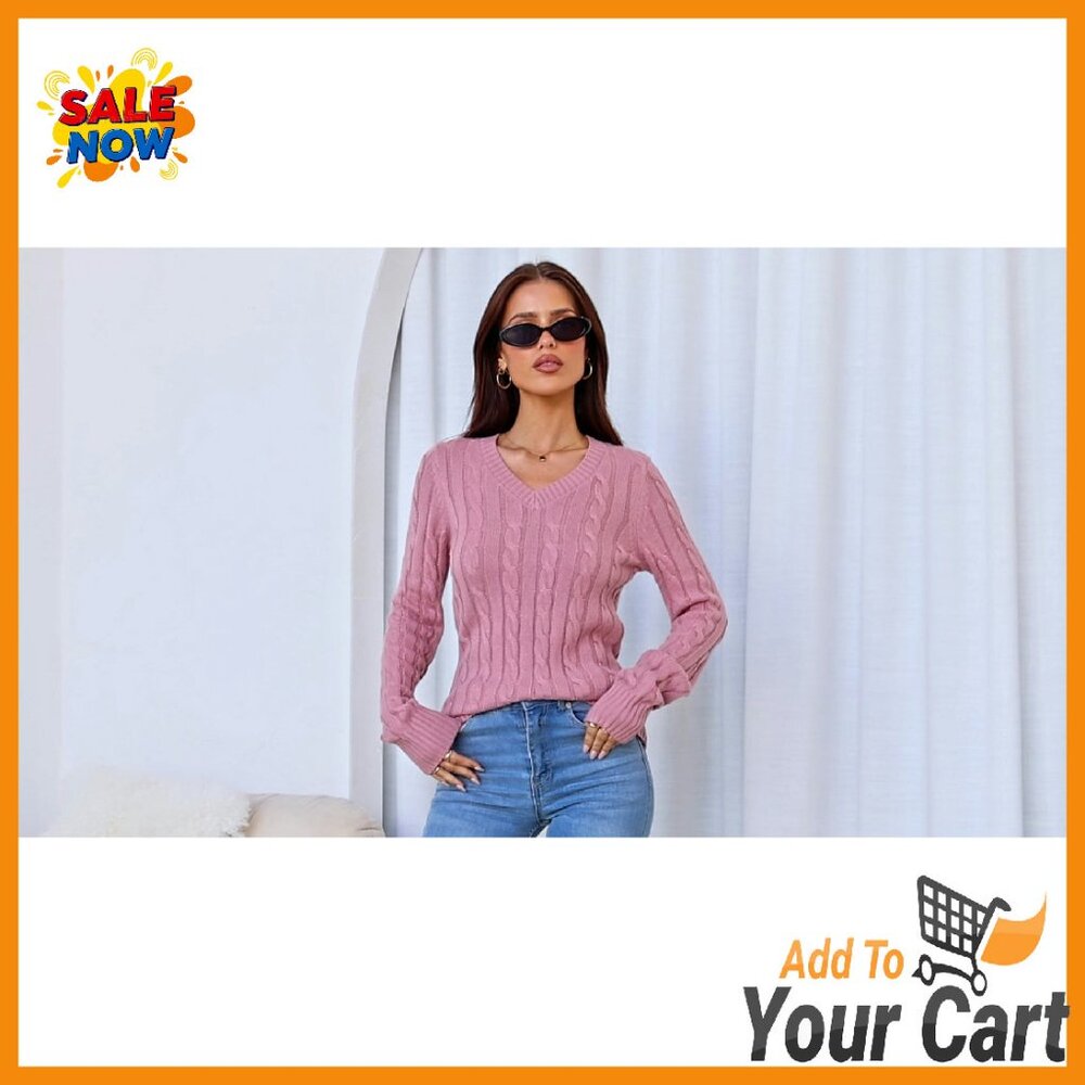 V-Neck Cable Knit Pullover Sweater - Fitted Ribbe… - image 8